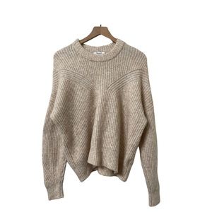 Madewell Belfiore Ribbed Heather Chalk Wool Camel Hair Blend Sweater Size Large